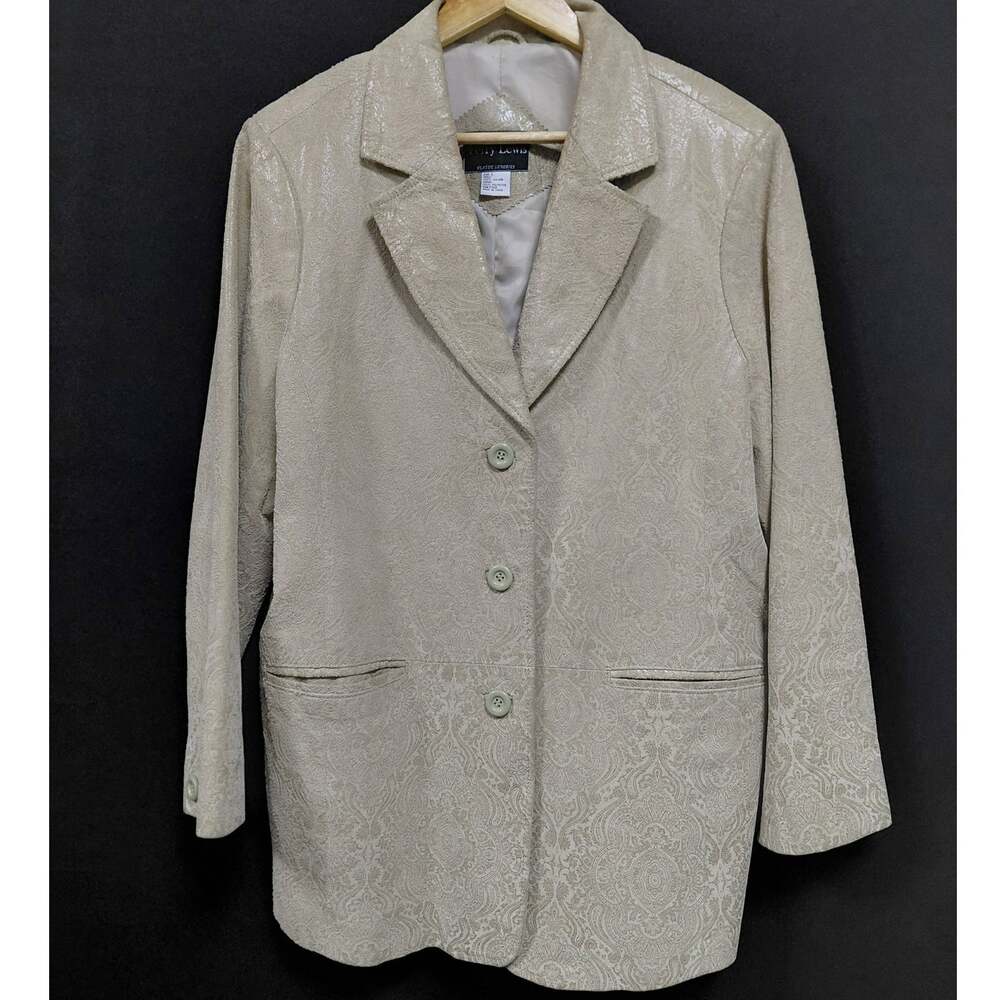 Terry Lewis Blazer Beige Paisley Long Sleeve 100% Leather Women Size L